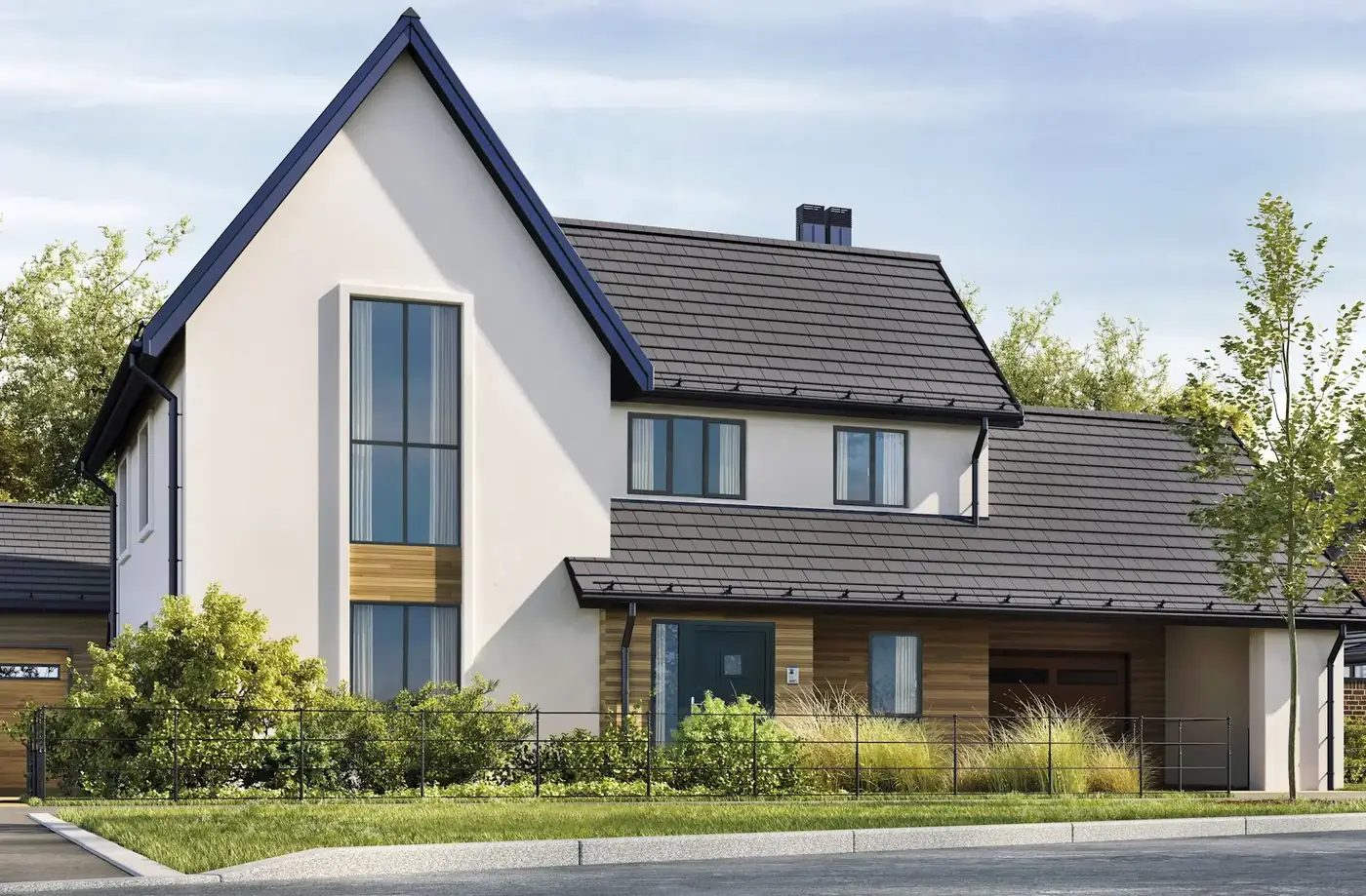 Dark grey aluminium windows on a contemporary new-build house