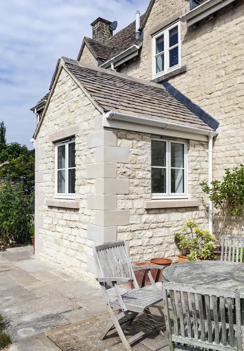 Aluminium windows in a stone cottage extension
