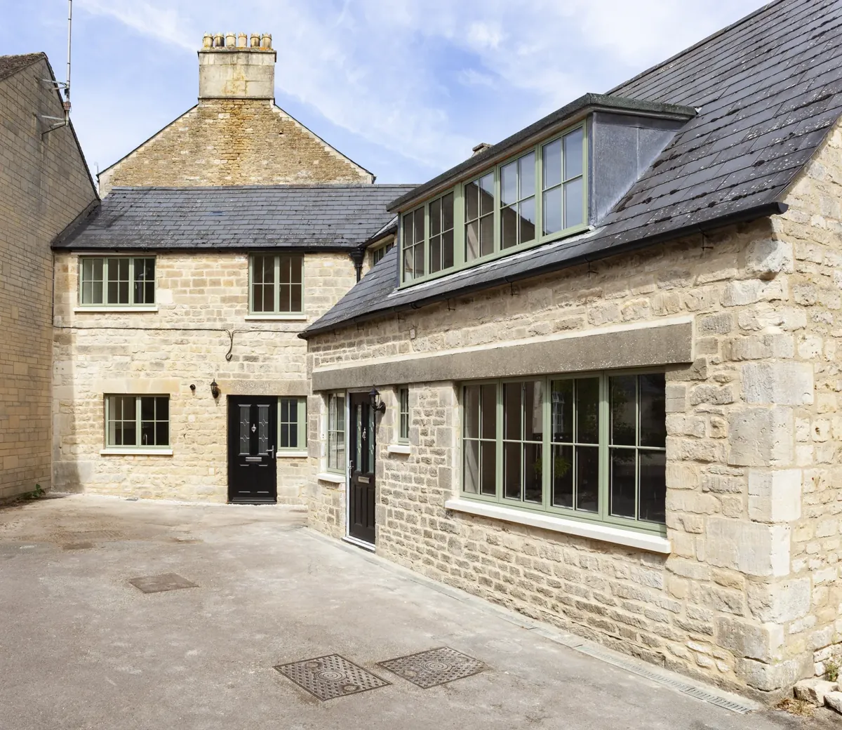 Aluminium windows in a stone farmhouse