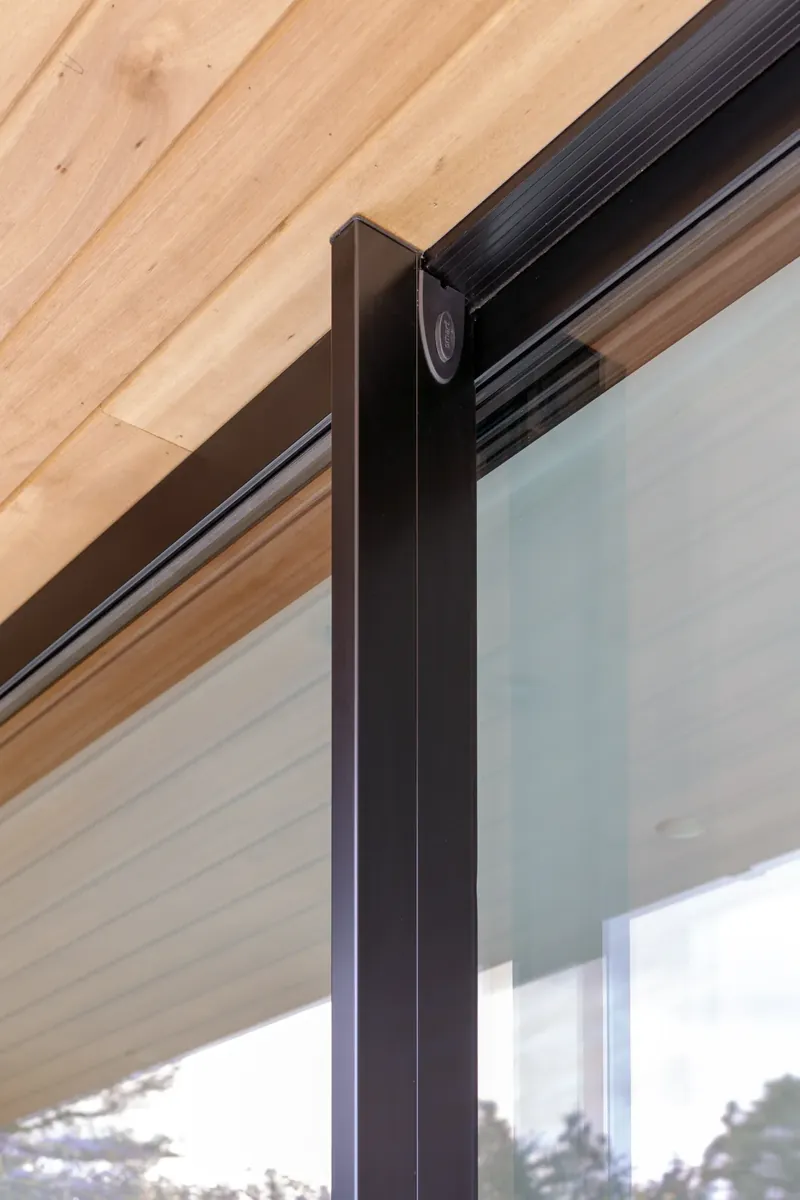 Close detail of a flush casement window frame