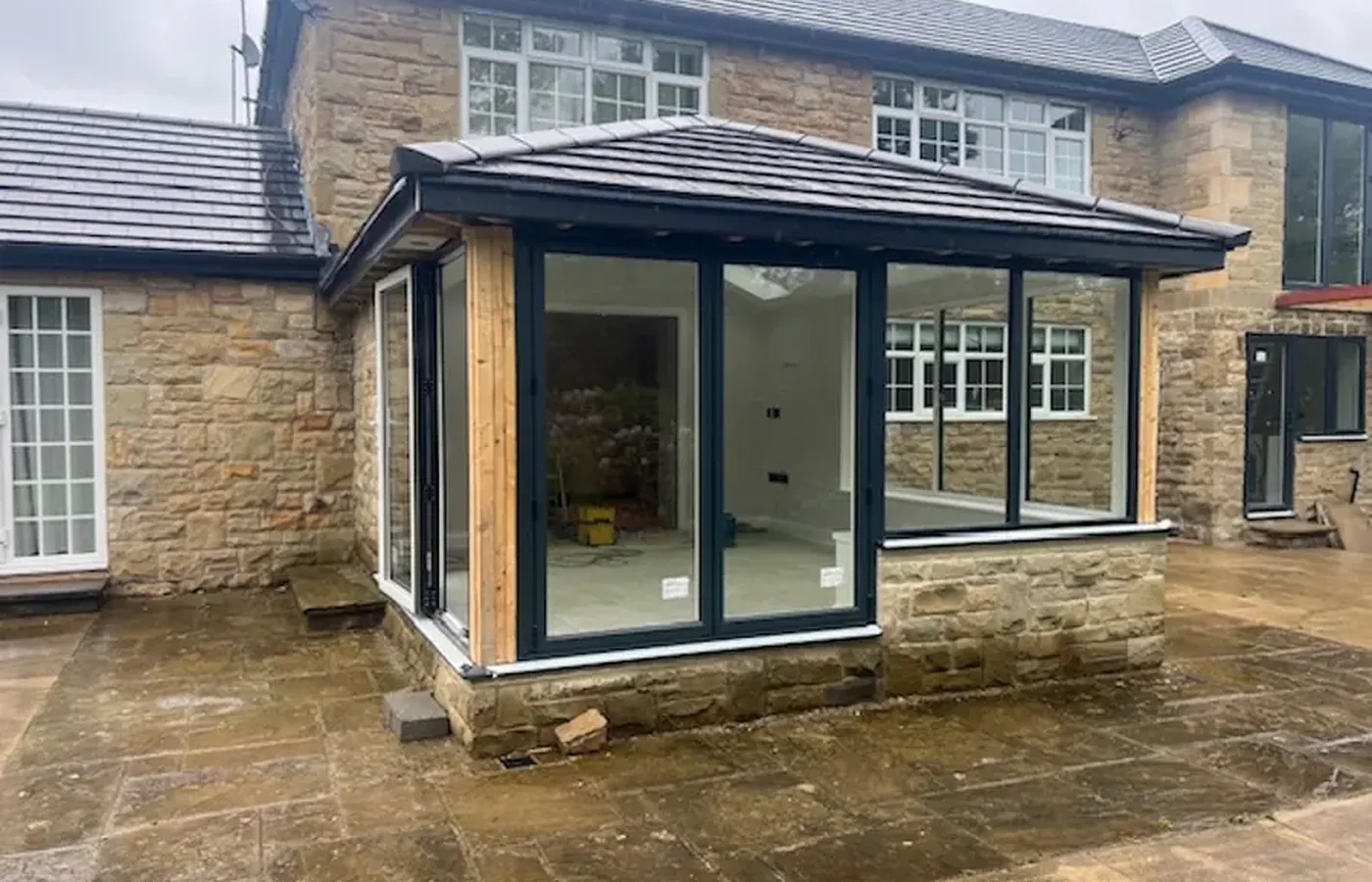 A finished stone extension with new glazing