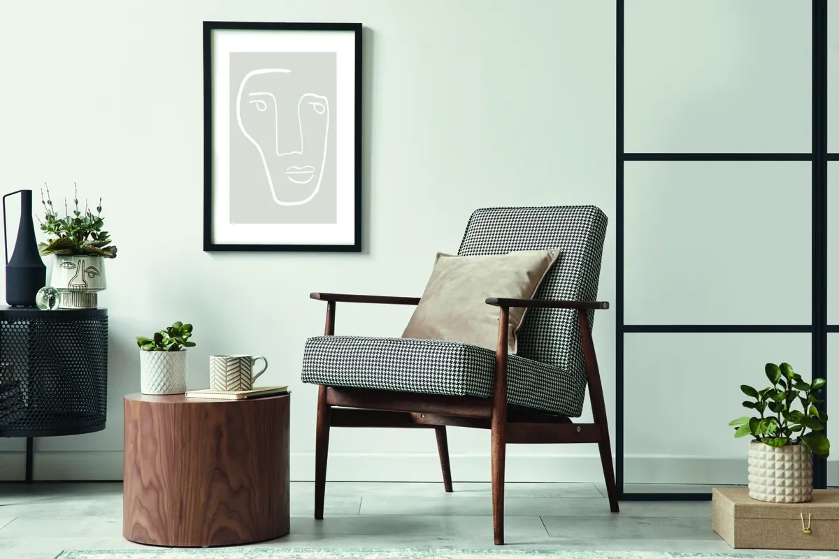 A fixed black-framed internal screen in a living room