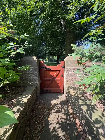 The finished gate approached along the path