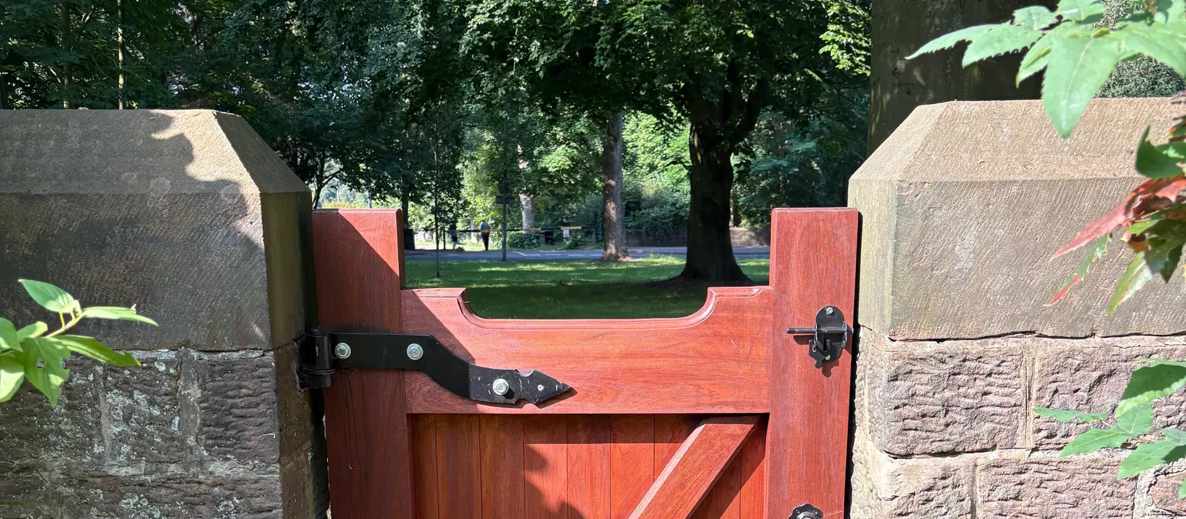 The finished gate approached along the path