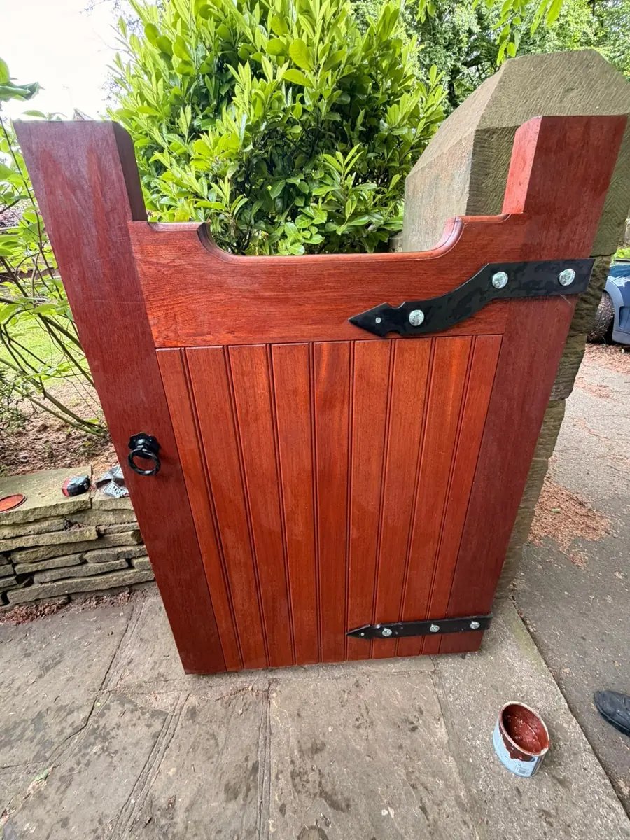 The new hardwood gate finished and ready to hang
