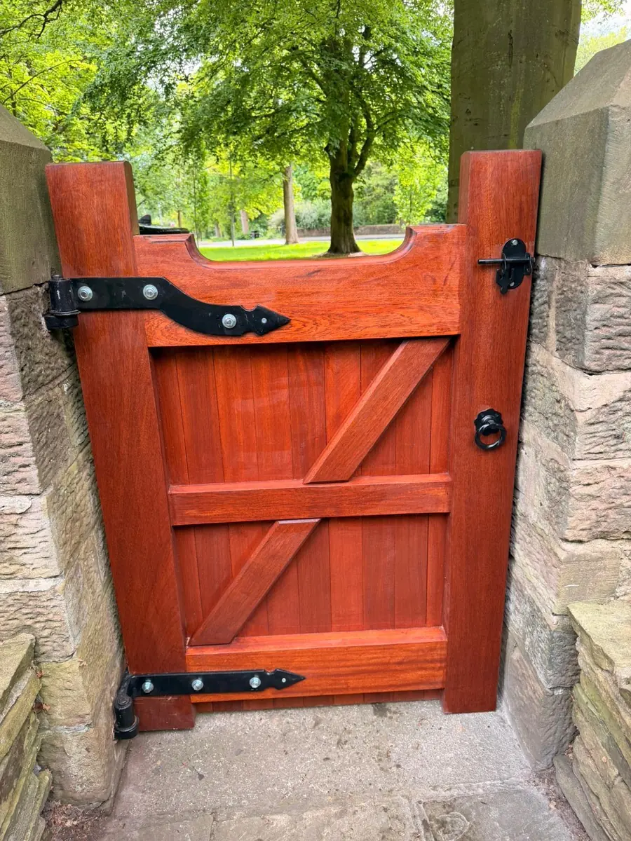 The new gate standing open, showing the braced back