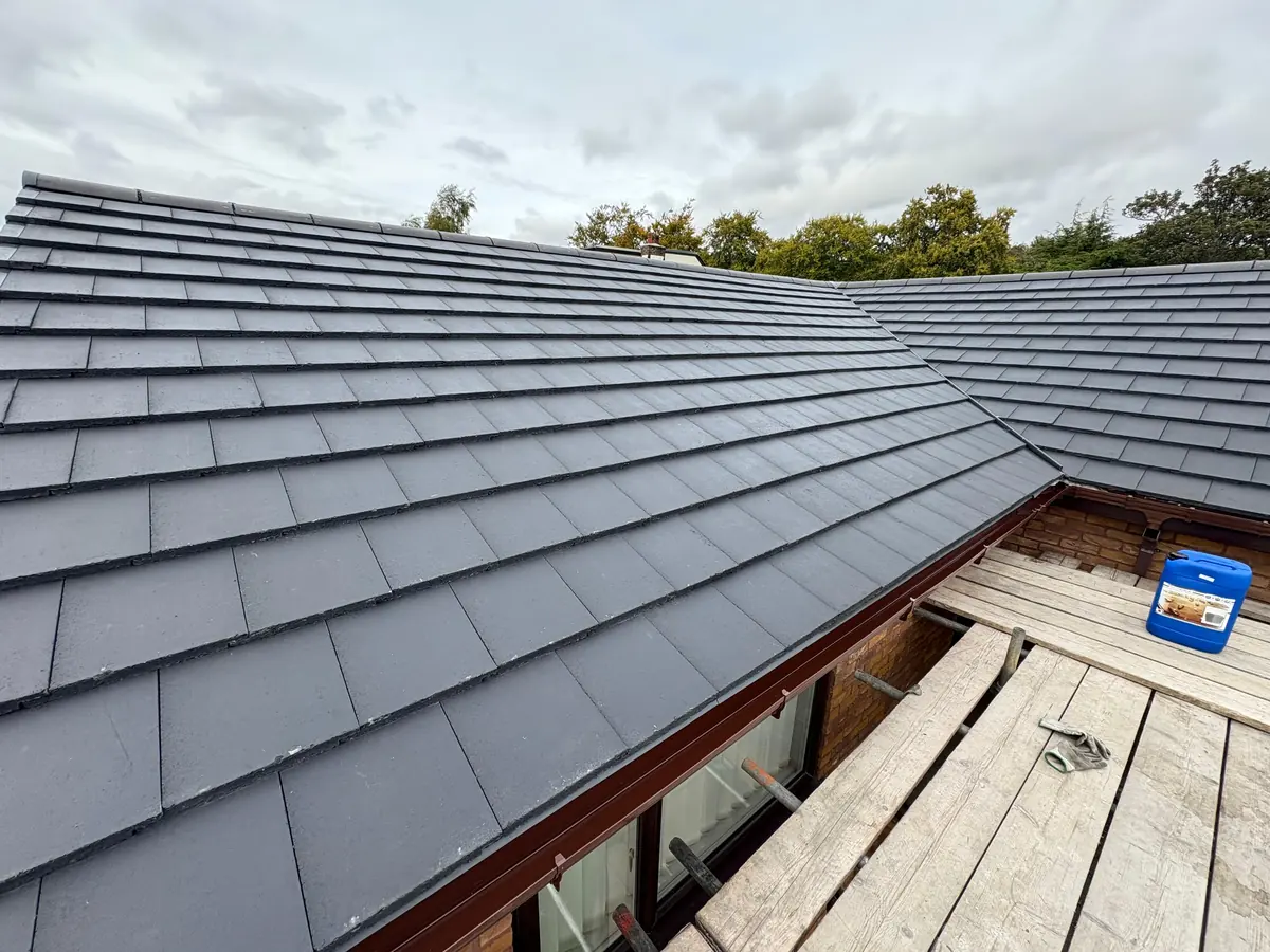 A close view of the finished new roof covering