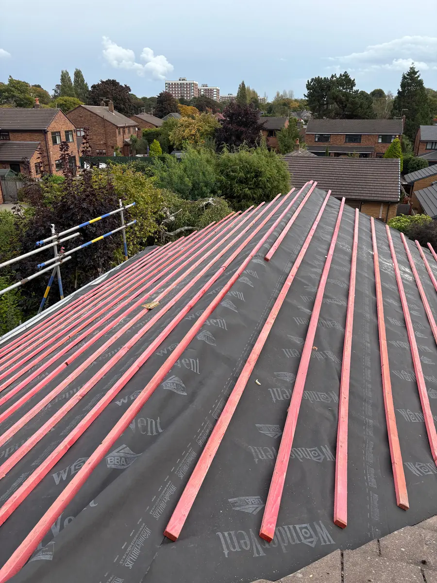 New breathable membrane and treated battens on the roof slope