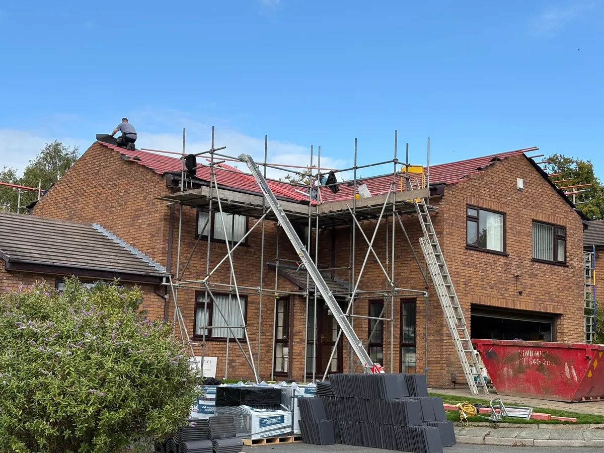 The roof stripped back with the structure exposed