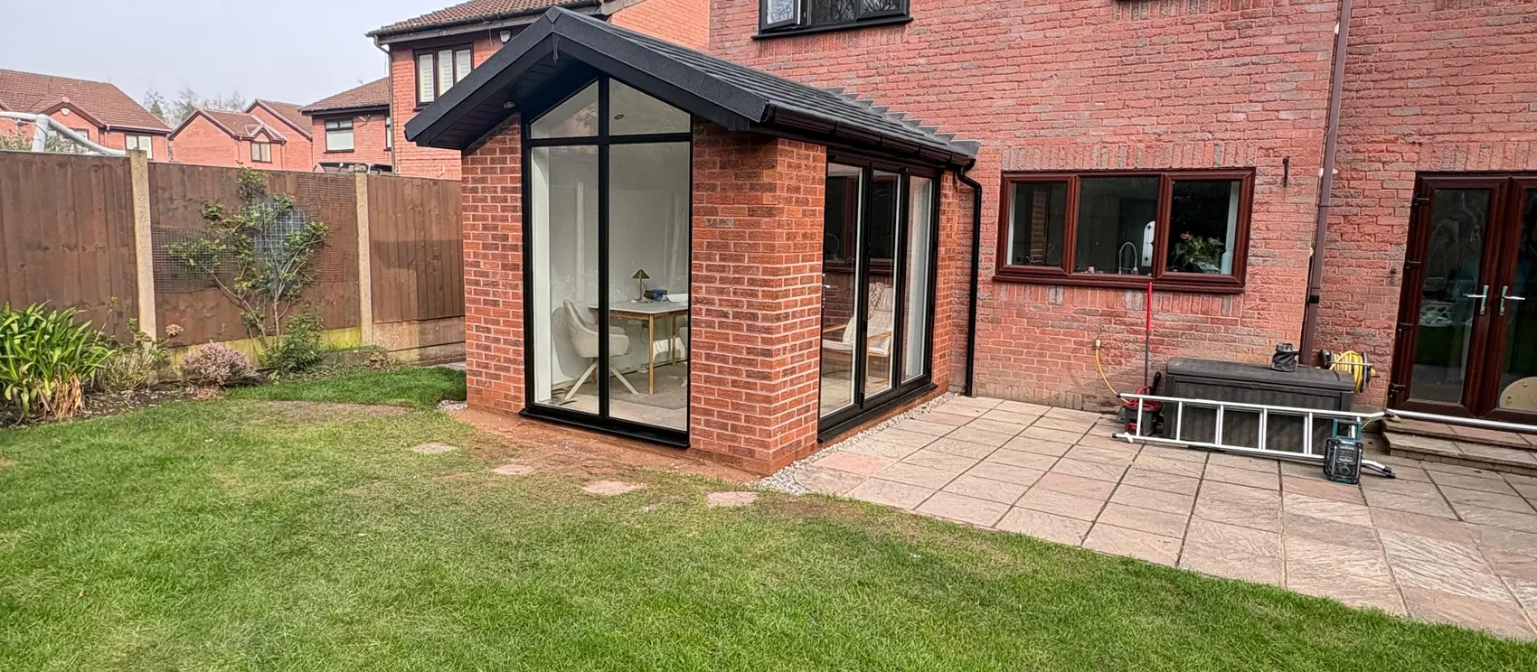 The finished garden room with its fully glazed gable end