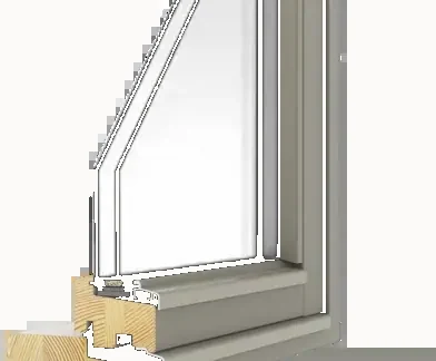 A timber window frame in section